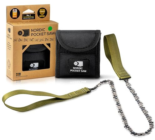 Nordic Pocket Saw Scie à Main Tronçonneuse Elagueuse Scie Manuelle à Chaîne de 93cm Poignées et Etui en Nylon Fil à Scier du Bois Portable - Scie de Survie Camping - Version Duo X-Long 50 Dents