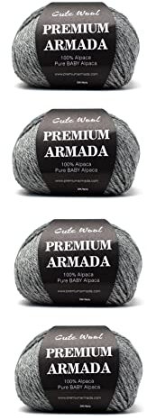 PREMIUMARMADA Alpaka Wolle 100% Baby Alpakawolle, kratzfrei super Soft 200g Set (4 x 50g) Weiche Strickwolle aus Alpaka grau