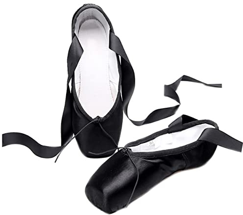 BININBOX Balett spetsskor för nybörjare satin professionella dansskor ballerina med sydda band för kvinnor flickor, - svart - 38 EU
