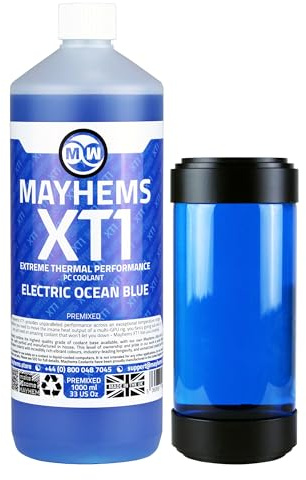 Mayhems - XT1 förblandad PC kylvätska - datorvattenkylningsvätska - flytande kylning, termisk prestanda serie, UV, 1 liter, electric ocean blue (blå)