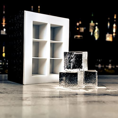 Clear Ice Box Big Cubes - Contenitore per il ghiaccio con stampo per 6 cubetti di ghiaccio grandi e trasparenti, 5 x 5 x 5 cm ciascuno, si scioglie lentamente, ideale per cocktail e whisky