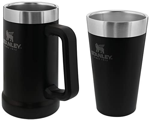 Stanley Adventure Vacuum Stein 709 ml / 24oz Matte Black – Beer Stein mit Henkel für 7 Stunden kalt & Adventure Stacking Beer Pint 473 ml / 16OZ Matte Black - Edelstahlbecher hält 4 Stunden kalt