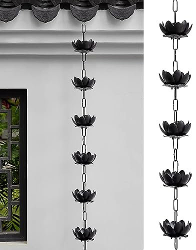 NUNETH Regenkette Lotus-Regenketten für Außendachrinnen, Weiß-Schwarze Aluminium-Regenfängerkette, 7,8/8,5/9,2/9,8 Fuß Verstellbare Regenkettenglocken für Den Garten (Color : B, Size : 2m/6.5ft)