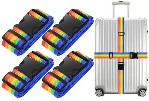 PUWOWYE 4 Stück Koffergurt, Kofferband Gurt Auffällig, Gepäckband Einstellbare, Kofferbänder Bunt
