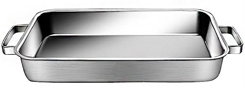 CTCOIJRN Rectangular Stainless Steel Deep Roasting Pan with Double Handle - Barbecue Bakeware Roaster Turkey Chicken Fish Baking Sheet Baking Tray Servicing Platter - 3 Sizes(Silver,38x25cm)