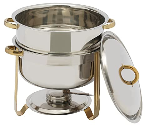 pijopang Chafing Dishes for Buffet, 2- Tier 14 QT Stainless Steel Chafing Dishes Buffet Set for Home Kitchen Party Banquet Events Dining-Table, Gold