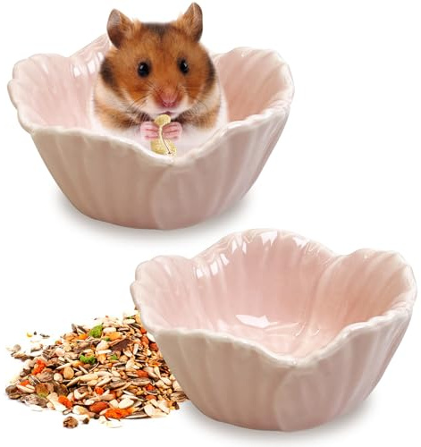 Tfwadmx 2 Pcs Hamster Food Bowl, Ceramic Pet Hamster Bowl Dwarf Hamster Food Bowl Feeder Hamster Water Rat Bowl Small Animal Food Dish for Golden Bears, Hedgehogs, Dutch Pigs, Parrots (Pink)