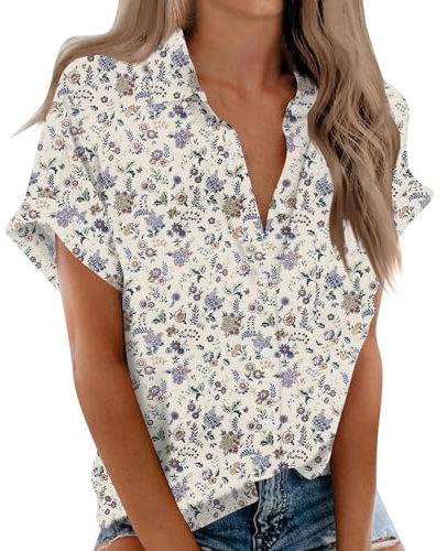 Women Blouses Elegant Floral Womens Blouses Soft With Buttons Turndown Collar-Basic Tops Women Short Sleeve Loose Blouses For Women Uk Elegant Smart Shirt Basic Tops Women Scoop Neck Purple