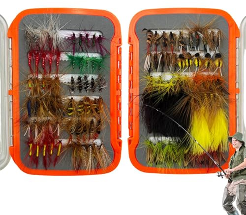XIAOXIAOYU Flugfiske set, flugfiske öring - saltvatten lures, våt flugfiske sortiment kit extra tillbehör med laxbox