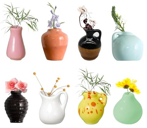 8 mini jarrones de cerámica, imanes para nevera, mini Bud Vases Magnéticos, 3D estilo 3D, imanes para nevera, para accesorios de nevera, cocina, oficina