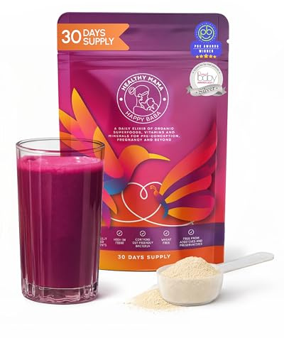 Healthy Mama Happy Baba Premium Multivitamin Powder for Pregnancy, Breastfeeding & Prenatal Support - 30-Days | Folic Acid as Methylfolate, Probiotics + Vitamin D3 & C, Organic Superfoods, UK Made