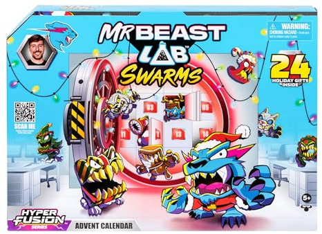 MrBeast Hyper Fusion Calendario de Adviento para los días festivos, abre una puerta cada día y descubre 14 exclusivos mini monstruos festivos, 22 pegatinas festivas y 7 cápsulas de fusión festivas
