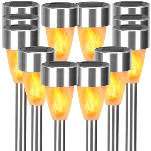 Aigostar- Luci Solari da Esterno Fiamma 12 Pezzi, Illuminazione Realistica a Fiaccole Acceso,IP44 Impermeabile Torce Solare,Lampade Solari da Giardino per Decorazione, Prato, Cortile,Sentiero