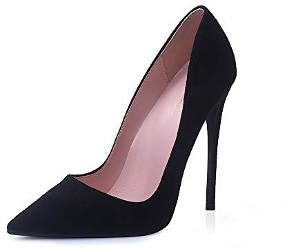 Zhabtuc Scarpe con Tacco Alto da Donna, Décolleté a Punta in Camoscio, Tacco Stiletto da 12 cm, Ideali per Feste Eleganti e Occasioni Speciali, Scamosciato Nero con Suola Nera, 40.5 EU