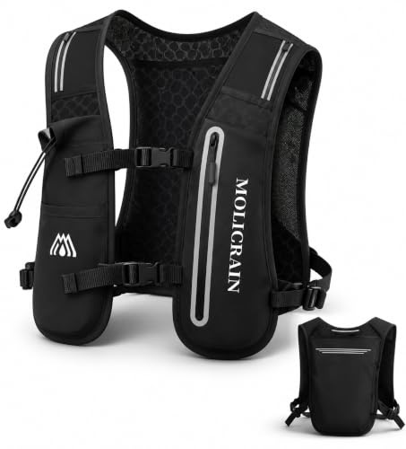 MOLICRAIN Running Vest Phone Holder, Lightweight & Breathable Running Hydration Vest Backpack for Women Men, 5L Waterproof Hydration Pack for TrailRunning Hiking Cycling Marathon(Black)