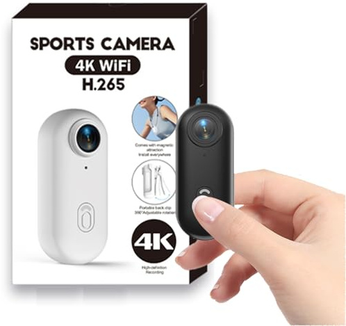 TKMARS Mini Telecamera Sportiva 4K Impermeabile con WiFi, Telecamera Moto Magnete e Accessori Multiuso - Ideale per Caschi, Sport Estremi e Avventure Subacquee,Nero