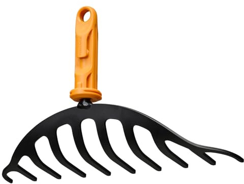 Fiskars OneClick Rastrello per Rose, Testina Stretta per Aiuole, Cambio Facile con un Solo Clic, Denti in Acciaio al Boro Temprato, Nero/Arancione, 1080676
