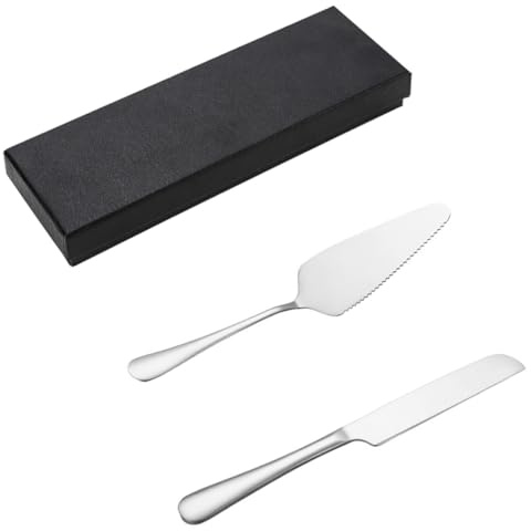 SAFIGLE Set Utensili per Tagliare Torta in Acciaio Inox, Coltello e Spatola Lunga Custodia, Kit Accessori per Dolci per Feste, Matrimoni e Uso Professionale