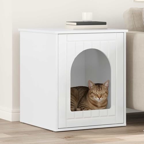Runheo Casa para gatos de color blanco brillante, 53 x 52 x 62 cm, interior estable, con kit de montaje, ideal como lugar de descanso, cueva y superficie de descanso para gatos para dormir, escalar y
