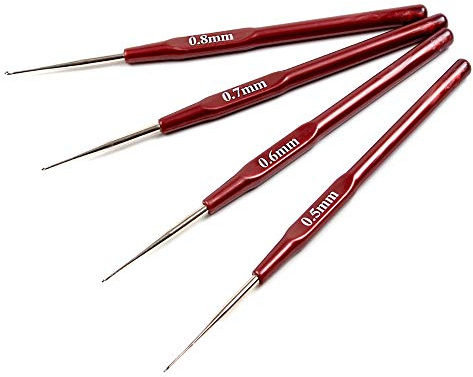 AliLeader 4 PCS Set d'Aiguilles à Crochet pour Dreadlocks avec Poignée Confortable - Ergonomique (0.5mm, 0.6mm, 0.7mm, 0.8mm)