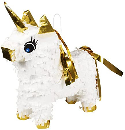 Boland 30976 - Mini Unicorno Pinata, Dimensioni 21 x 17 cm, Cartone, Gioco per Feste, Animale, Regalo di Compleanno per Bambini, Decorazione, Grigio, Bianco