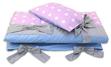 Baby sängkläder set för barn, 100 x 130 bomull Oeko-TEX 2-delat babysängkläder: täcke/påslakan + örngott (rosa och grå med rosett)