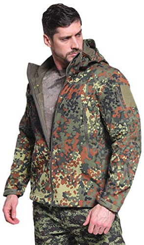 Ketamyy Taktisk kamouflagejacka för män vattentät softshell-fleecefoder höst vinter utomhus vandring jakt bergsklättring regntäta jackor med huva, Tysk kamouflage, S