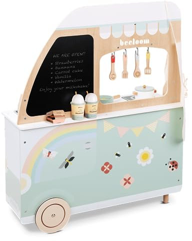 Beeloom – Cucina Giocattolo Portatile in Legno Foodie Truck, con Accessori, Gioco di Imitazione per Bambini, Verde e Rosa, dai 3 Anni
