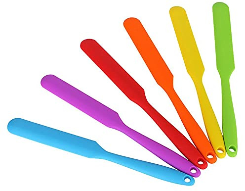 Small Silicone Spatulas Bulk for Kitchen, Baking, Cake Icing, Resin Craft(set of 6), Mini Silicon Scraper Tool, Jar Spatula with Long Handle Heat Resistant, Waxing Sticks Large with Slant for Hard Wax