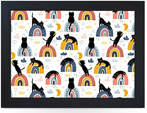 Plateau rembourré pour ordinateur portable - Motif chats sur des arcs-en-ciel - Pour les plateaux de lit, les dîners TV, les genoux pour manger avec coussin fait à la main - Cadre en bois
