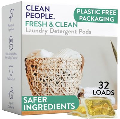 Clean People Laundry Washing Capsules - Recyclable Packaging, Hypoallergenic, Stain Fighting - Ultra Concentrated, Laundry Soap - Fresh Scent, 32 Pack