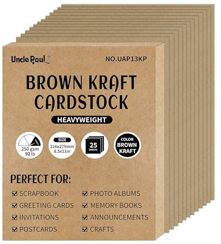 Brown Kraft Cardstock - 8.5'' x 11'' 85lb Cover Card Stock Heavyweight Paper Perfect for Scrapbooks/Art/Crafts/Christmas/New Year Cards 25 Sheets 250GSM UAP13KP