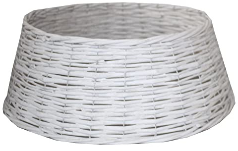 TIENDA EURASIA - Cubre Pie Arbol de Navidad, Decoracion Navideña y Elegante, Cesta de Mimbre (Blanco, 39 x 18 x 49 cm)