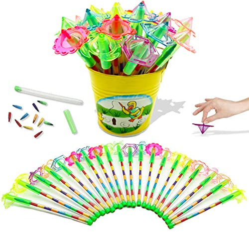 ICEPAPA, 20 Buntstifte und 20 Kreisel, ideal für stifte Kinder mitgebsel, Kindergeburtstag Gastgeschenke und kleine geschenke für kinder