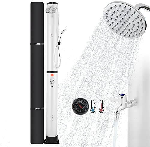 AREBOS Douche Solaire 40 l - avec thermomètre intégré - Douchette à Main - Pommeau de Douche pivotant - avec Douche à Pied et raccord de Tuyau d'arrosage - avec matériel de Montage et Couvercle