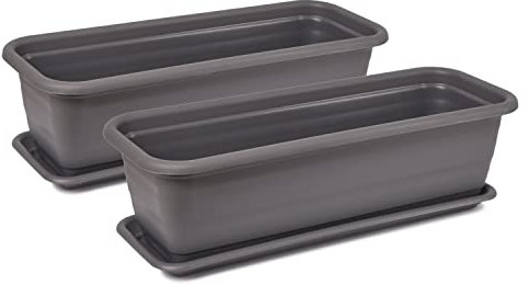 Tymar Jardinera con posavasos, 2 unidades, jardinera de plástico, maceta rectangular, jardín, balcón, terraza (antracita, 80 x 18,7 x 14,7 cm)