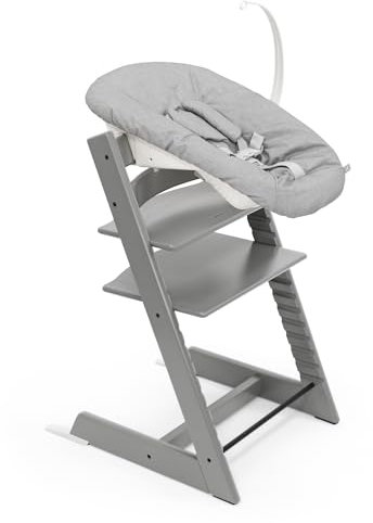 Stokke Tripp Trapp Chair (Storm Grey) with Newborn Set (Grey) - Cosy, Safe & Simple to Use - for Newborns Up to 20 lbs