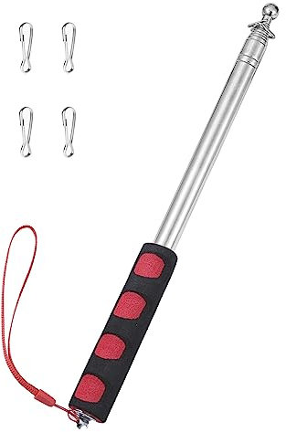 2.5 Metri Asta Telescopica per Bandiera Telescopica per della Bandiera Asta della Bandiera Acciaio Inox Asta Bandiera Telescopica con 4 Clip per Guide Turistiche Insegnanti Campeggio (Rosso)