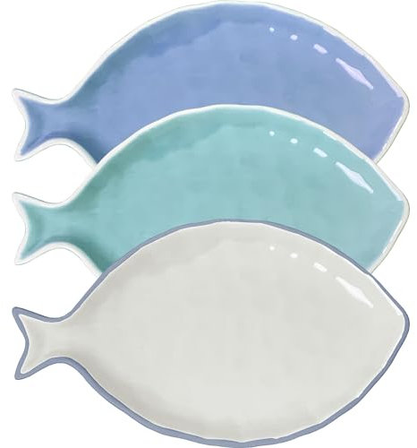 MERCURY SRL Piatto a Forma di Pesce - in Ceramica - Antipastiera - Vassoio - Pranzo Cena Natale - Colori Assortiti - 1 Pezzo - 26X14,5x3h cm