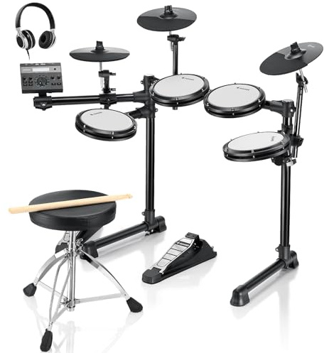 Electric Drums, Donner DED-200 LITE Electronic Drum Kit for Beginner with 450+ Sounds, USB MIDI, Quiet Mesh Pads, Throne, Headphones, Sticks and 40 Melodics Lessons