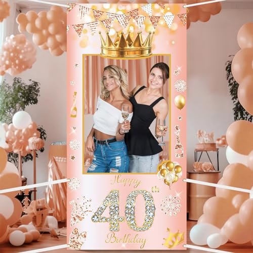 POPOYU 40th Birthday Decorations,Rose Gold Birthday Banner Party Photo Booth Props,Giant Fabric 40thBirthday Party Photo Booth Frame,Funny Large Selfie Frame for Men Women Birthday.Party Supplies