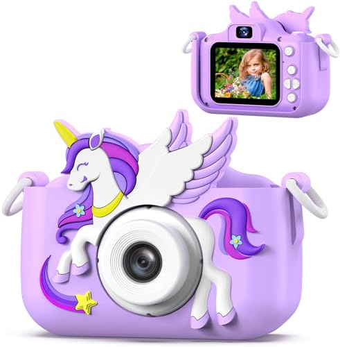 Upgrade Kids Camera for Boys Girls, Toddler Digital Selfie Camera with Cute Protective Cover and SD Card, Christmas Birthday Gifts Toys for 3 4 5 6 7 8 9 10 11 12 Years Old Little Girls and Boys