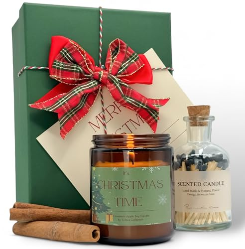 Candles Gifts for Women- Christmas Gifts Candle Set- Svibes Collection Cinnamon Apple Christmas Candle and Safety Matches- Scented Candle Gifts for Her and Him (Christmas Time)