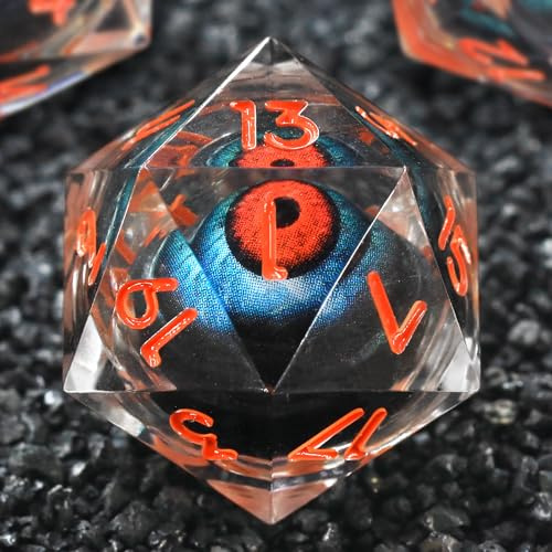 FONVGOGO Set de Dés JDR Dés Jeu de Role pour Donjon et Dragon, 7 Pièces des Œil Mobile Noyau Liquide Résine Polyédriques DND Dice Set(Orange)