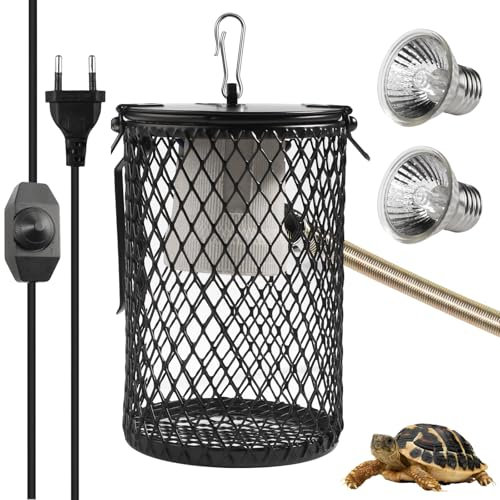 BlueXP Reptilien Wärmelampe Schutzkorb mit 75W E27 Halogen Glühlampe Hänge Wärmelampe Reptilien Schutzkorb Einstellbare Temperatur Winterheizung Zubehör für Reptilien Eidechsen Schildkröten Schlangen