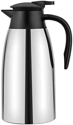 Insulated Vacuum Jug 2 Litre Stainless Steel Double Walled Vacuum Coffee Pot Insulated Coffee Tea Carafe, Hot & Cold Drinks Dispenser, Drip-Free (Silver)