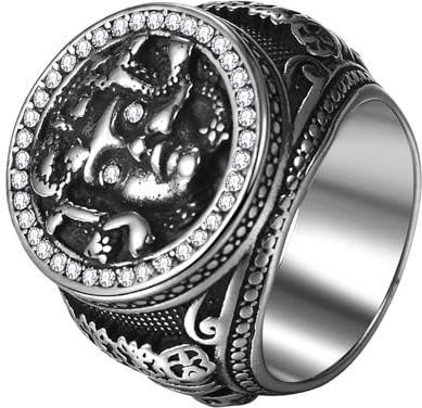 OIDEA herr Medusa med zirkonia ring: 316L titanstålring med strass för män, vintage retro stil en snygg present till födelsedag storlek 54