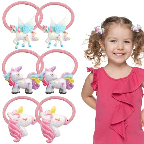 RYMAUP 3 paia di graziosi elastici per capelli unicornobambino corde sottili, supporto per coda di cavallo, regalo di compleanno