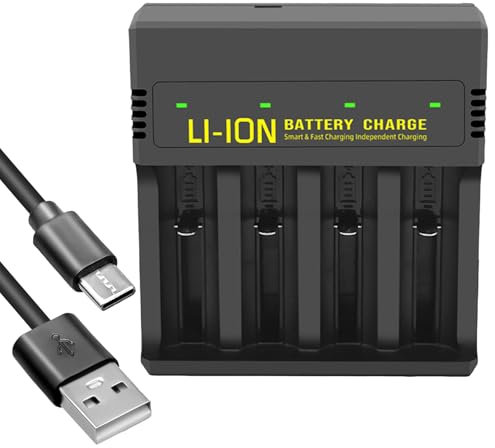 Universal 18650 Battery Charger USB C, 4 Slot Rechargeable Batteries Charger with Charging Indicator Light for 3.7v-4.2v Batteries 26650 21700 18650 18500 18490 16340 14500 Ni-Mh Ni-CD Aaa Aa