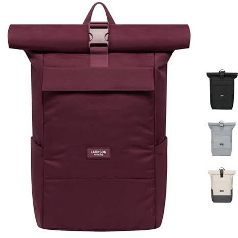 LARKSON Rucksack Damen Herren Rot - No 4 - Rolltop Backpack mit Laptopfach Uni, Arbeit & Fahrrad - Großer Reiserucksack - Wasserabweisend